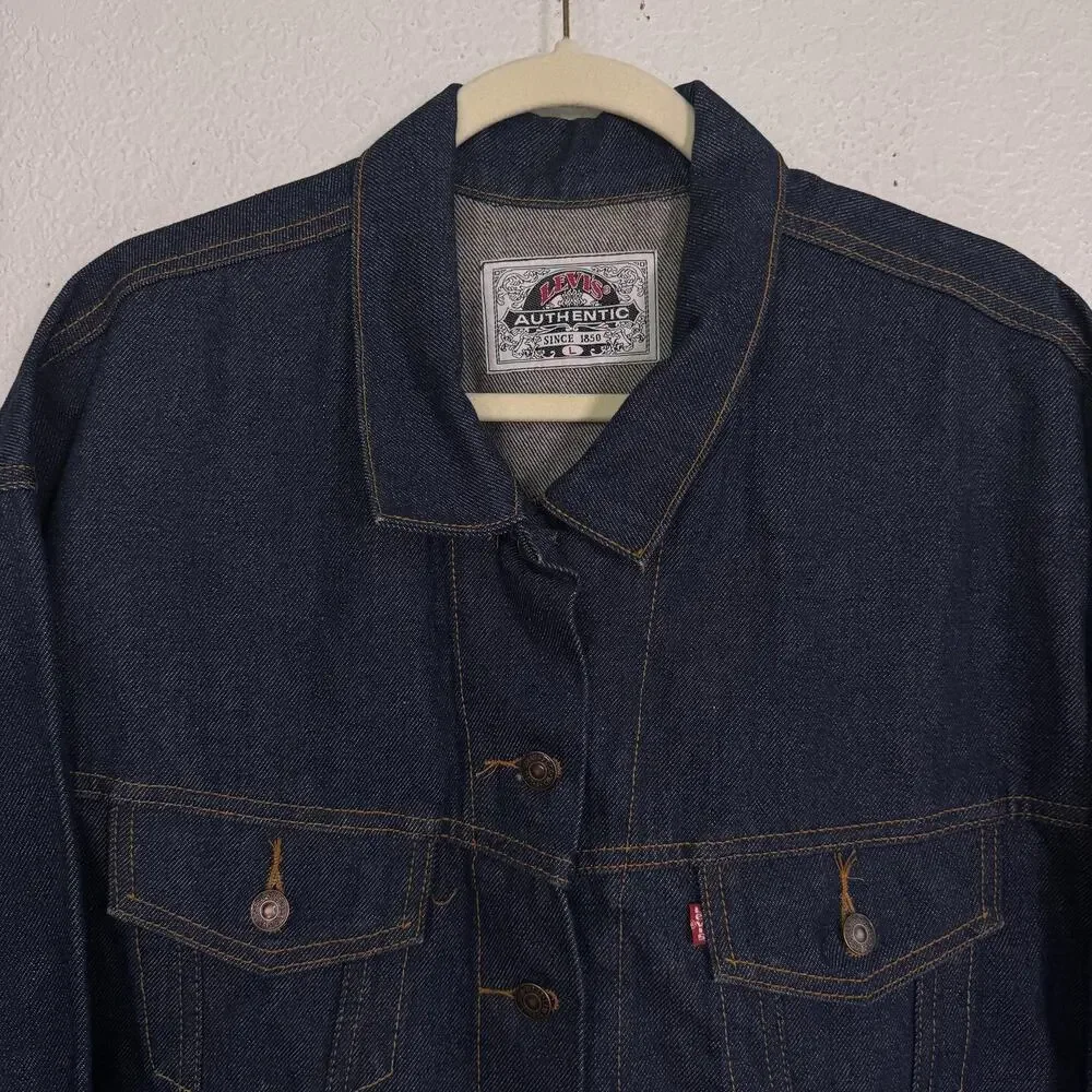 Vintage Levi's Jacket Mens Large Denim Biker Trucker Blue Button Front 90s Vtg